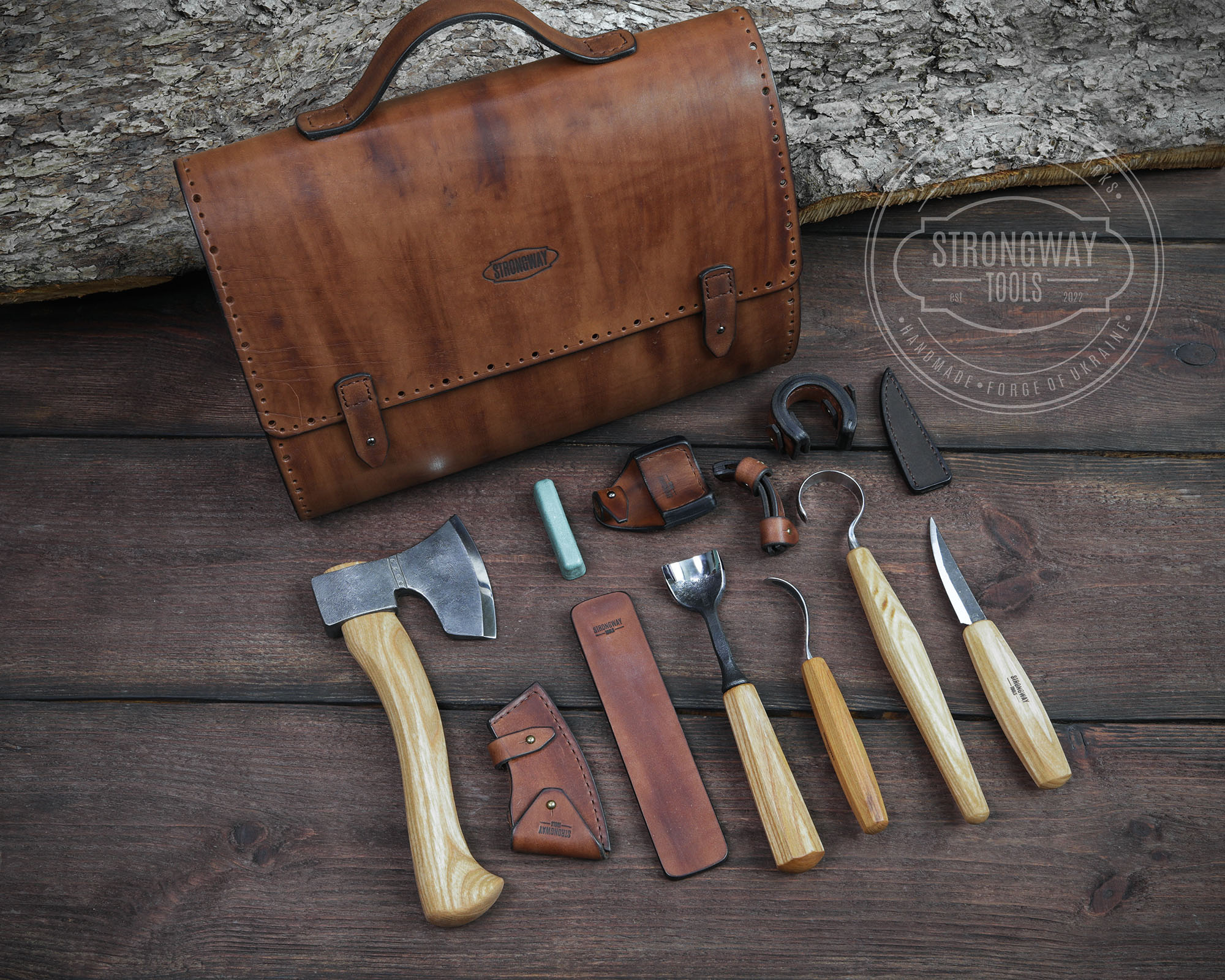 Woodcarving Kit With Leather Organizer > STRONGWAY TOOLS, L.L.C.
