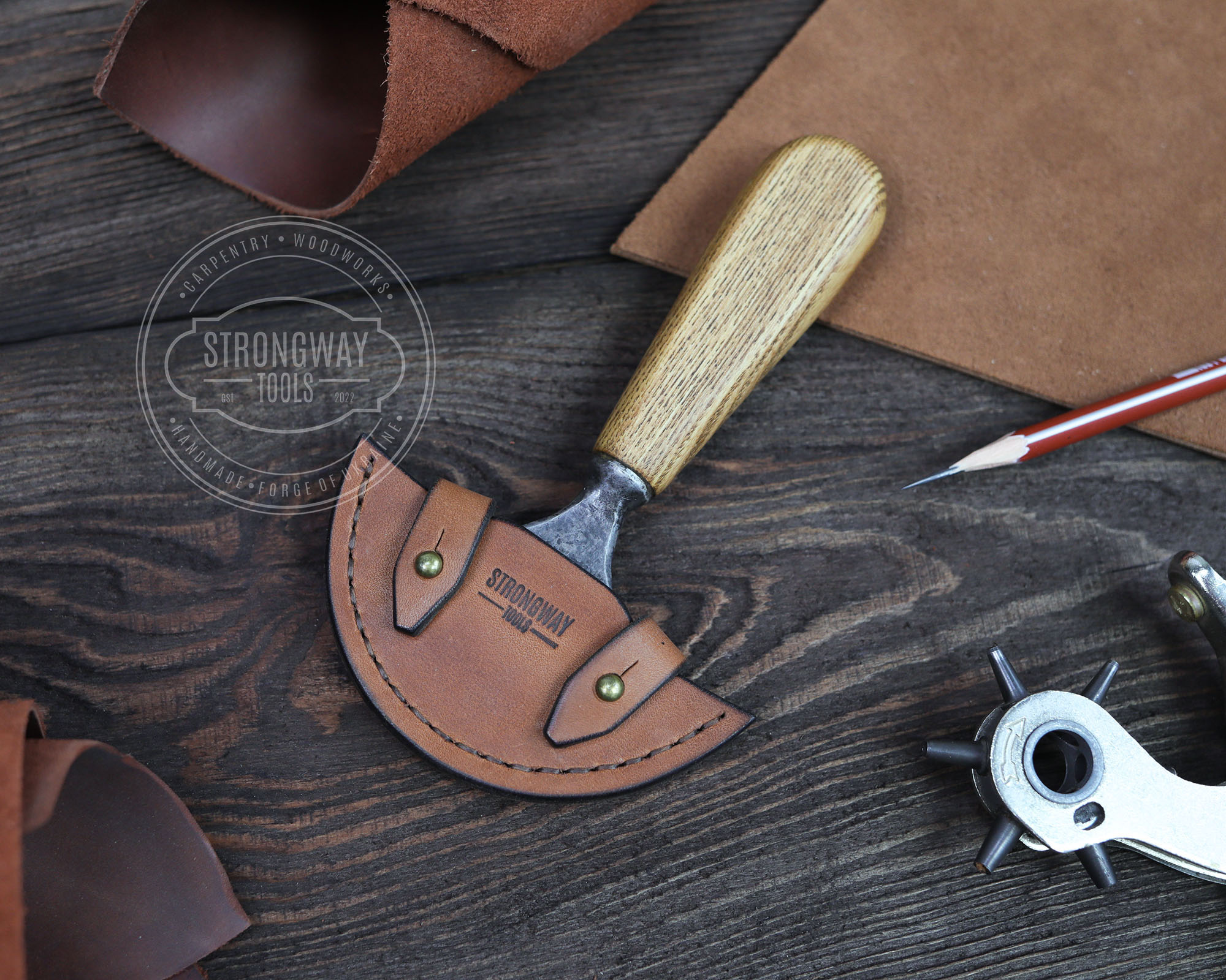 Handmade Leather Cutting Knife-Damascus Steel-Round Head Tool-Leather  Sheath