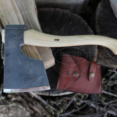 Hand Forged Carpenter Axe, Woodworking Axe, 52100 High Carbon Steel Axe, Ash Wood Handle, Professional Carpentry Tool, Leather Sheath