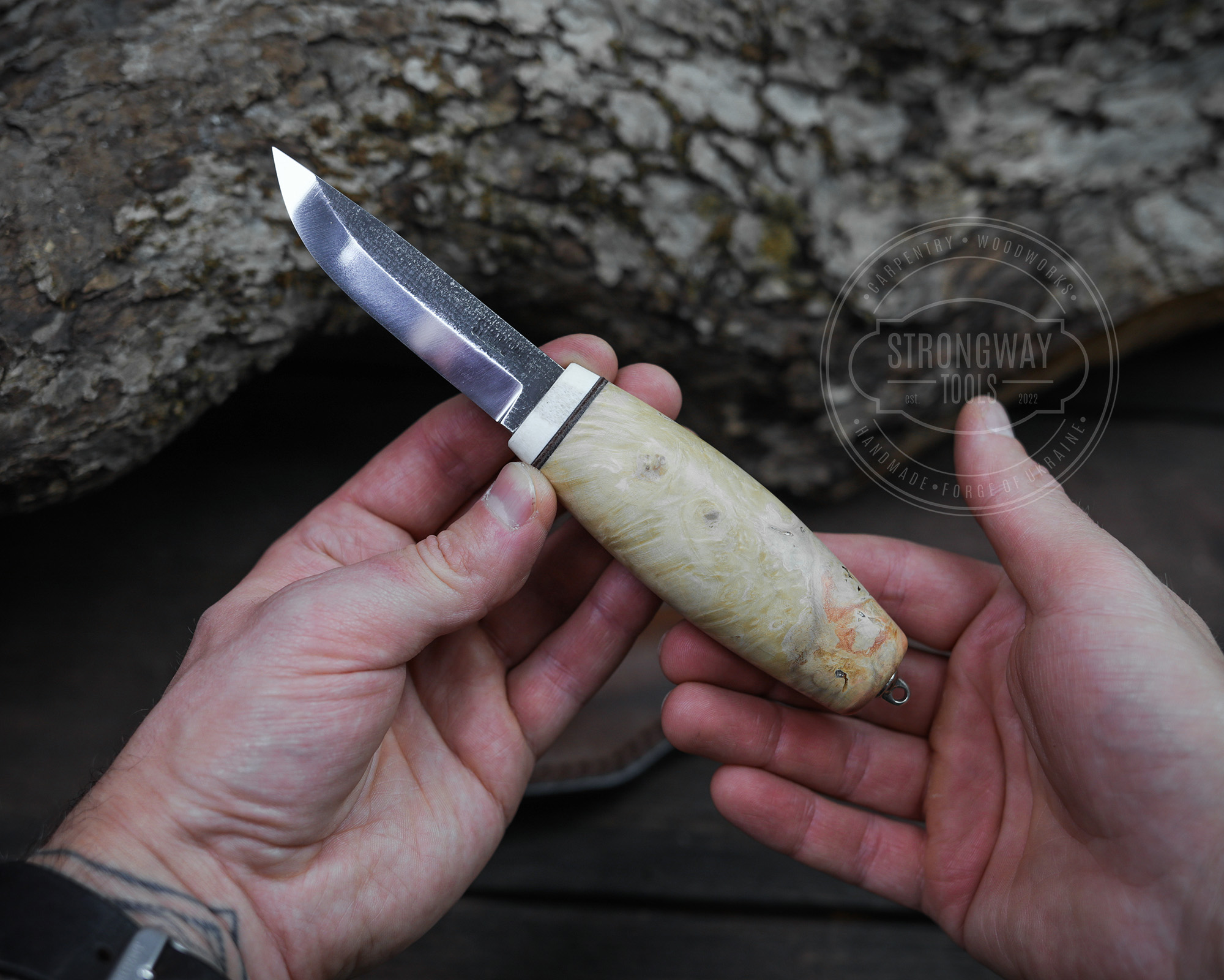 Wood Carving knife with thermo ash wood handle