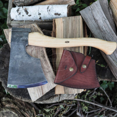 Hand Forged Large Carpenter Axe with Leather Sheath – Professional Woodworking Axe