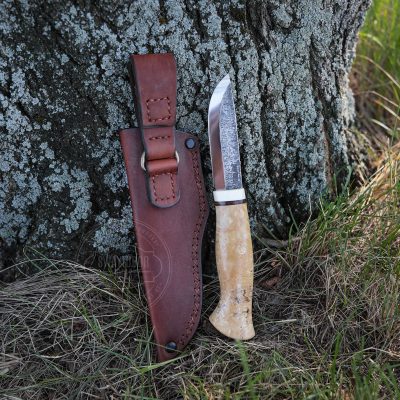Handmade Small Knife with Stabilized Maple Burl Wood Handle, Custom EDC Fixed Blade Knife, Camping Knife, Hunting, Bushcraft Gift for Him