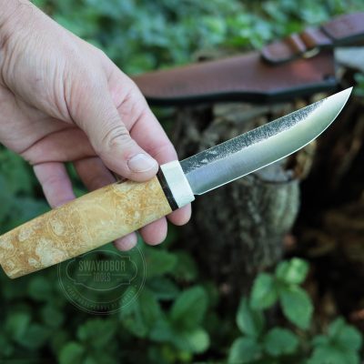 Camping Bushcraft Knife with Stabilized Maple Burl Handle