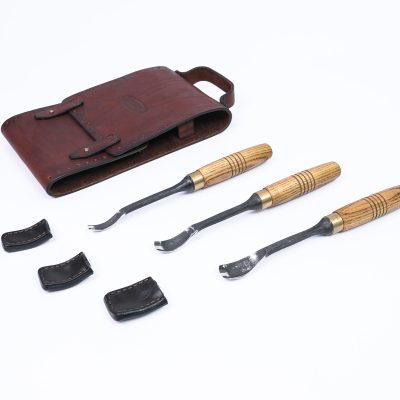 Hand Forged Woodworking Gouges Tool Set with Handmade Leather Organizer