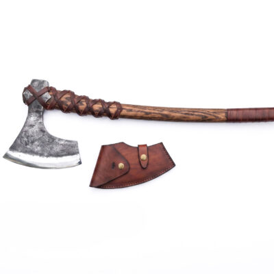 Hand Forged Viking Axe with Leather Sheath – Medieval Bearded Axe for Bushcraft, Camping & Collectors