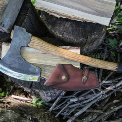 Hand Forged One-sided edge Carpenter Axe, Woodworking Hatchet with Leather Sheath, Handmade Carbon Steel Bushcraft Axe, Bearded Axe
