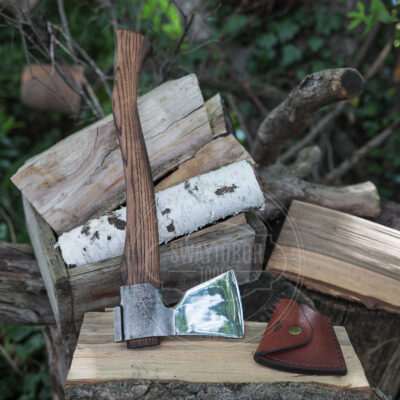 Hand Forged Bushcraft Axe | Polished Camping Hatchet | 52100 Steel Axe with Leather Sheath | Handmade Outdoor Survival Axe | Gift for Him